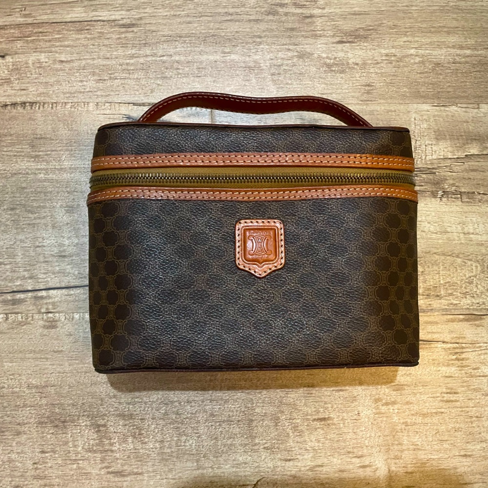 Vintage Celine Triomphe Cosmetic Pouch with Top Handle